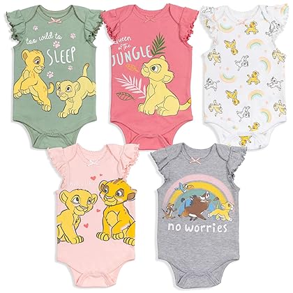 Disney Classics The Aristocats Lion King Winnie the Pooh Pixar Toy Story Baby Girls 5 Pack Bodysuits Newborn to Infant