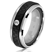 Men's Bezel Set Solitaire Cubic Zirconia Stainless Steel Carbon Fiber Ring (8mm)