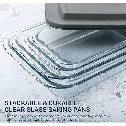 8-Piece Deep Glass Baking Dish Set with Plastic lids,Rectangular Glass Bakeware Set with Lids, Baking Pans for Lasagna, Leftovers, Cooking, Kitchen, Freezer-to-Oven and Dishwasher, Gray