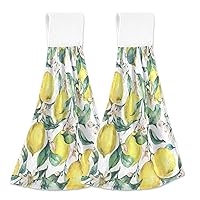 ALAZA Fruit Lemon Green Leaves and Flowers Kitchen Towels Tea Towels Dish Towels with Hanging Loop 2 Pack