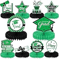 10PCS Class of 2024 Graduation Party Decorations 2024 Congrats Grad Honeycomb Centerpieces Congratulate Graduation Table Toppers for Graduation Party Favor Supplies(Black Green)