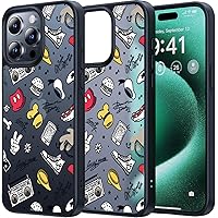 iPhone 15 Pro Max Case Cute for Women Girls, Translucent Matte Black Case with Lovely Illustrations, Slim Stylish Girly Shockproof Anti-Yellowing Phone Case for iPhone 15 Pro Max 6.7 inch