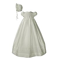 Girls White Silk Dress Christening Gown Baptism Gown with Smocked Bodice 3M