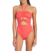 Jessica Simpson Women's Standard Ruched Front Halter One-Piece Swimsuit