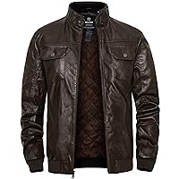 wantdo Men's Faux Leather Jacket Windproof Motorcycle Bomber Jacket Slim Fit Winter Coat with Removable Hood