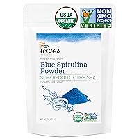 INCAS USDA Organic Blue Spirulina Powder Phycocyanin Extract, No Fishy Smell, 100% Vegan Protein from Blue-Green Algae, Natural Blue Food Coloring for Smoothies, Baking, Drinks & Cooking (1.06 Ounces)
