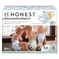 The Honest Company Clean Conscious Diapers | Plant-Based, Sustainable | Spring '24 Limited Edition Prints | Club Box, Size 4 (22-37 lbs), 54 Count