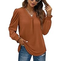 WIHOLL Womens Tops Casual V Neck Ruffle Sleeve T Shirts Babydoll Loose Fit Peplum Tops