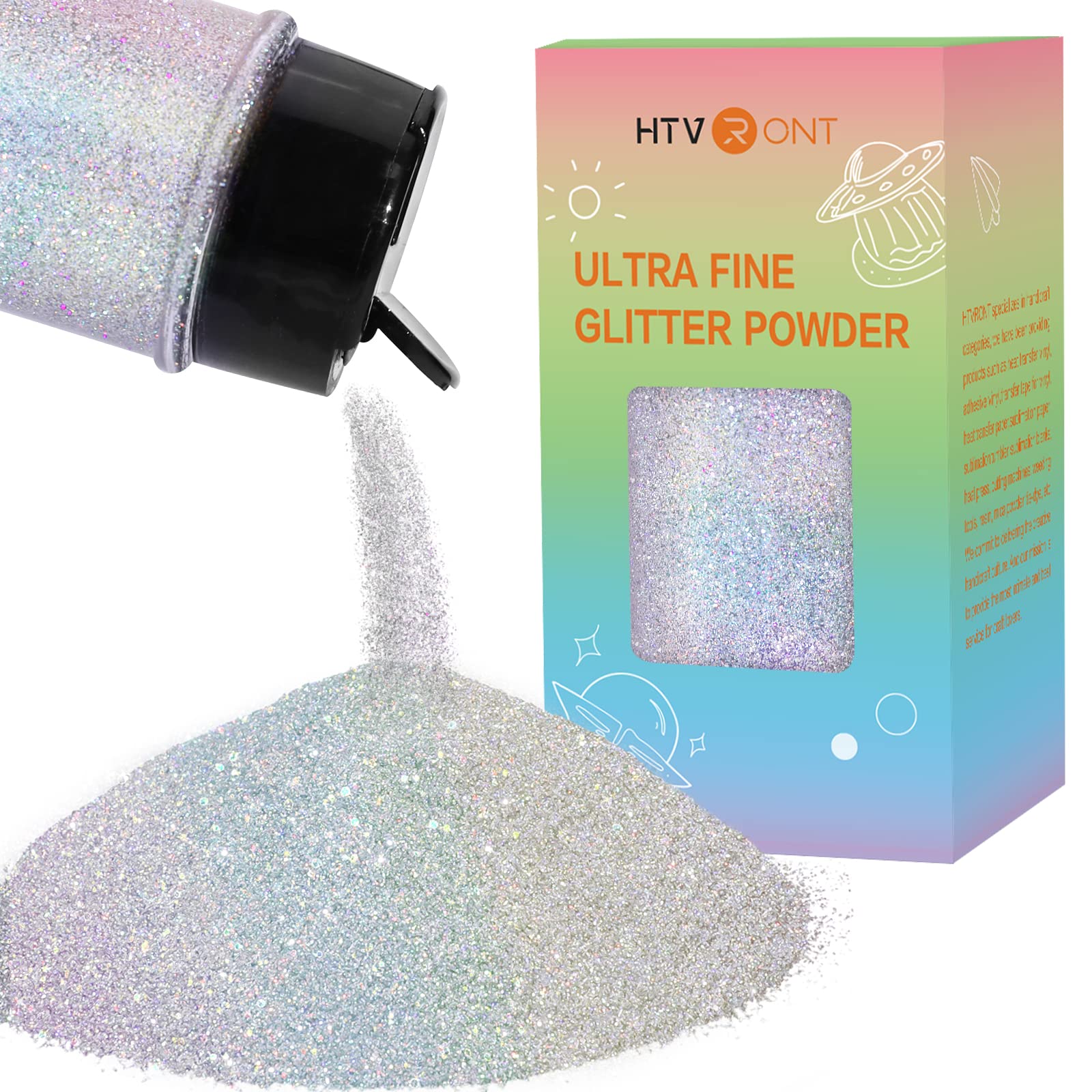 HTVRONT Holographic Extra Fine Glitter Powder - 50g/1.76oz, for Resin, 0.008