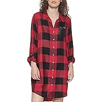 DKNY Women's Flannel Elevated Jeans Woven Top