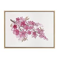Kate and Laurel Sylvie Cherry Blossom Framed Canvas Wall Art by Patricia Shaw, 23x33 Natural, Watercolor Flower Art for Wall