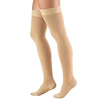 20-30 mmHg Compression Stockings for Men and Women, Thigh High Length, Dot Top, Closed Toe, Beige, Large