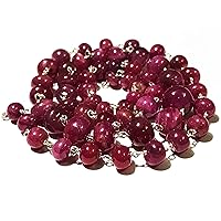 14 inch Long Round Shape Smooth Cut Natural Pink Sapphire 6x9-5x6 mm Beads Rosary Style Necklace with 925 Sterling Silver Clasp for Women, Girls Unisex