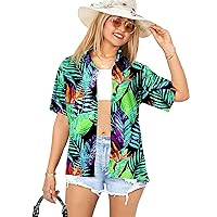 HAPPY BAY Hawaiian Shirts Womens Blouse Button Down Short Sleeve Summer Holiday Beach Party Vacation Tops for Women