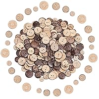 CHGCRAFT 240Pcs 4 Sizes Natural Coconut Shell 2 Holes Buttons Flat Round Coconut Buttons Coconut Brown Shell Buttons for Crafts Sewing Scrapbooking Clothes Decorations, 11mm to 20mm