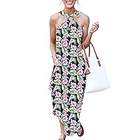 ANRABESS Womens Summer Casual Halter Maxi Dress Split Side Long Beach Sundress 2024 Travel Vacation Outfits with Pockets
