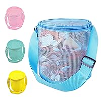 Mesh Beach Bags Kids Collecting Shelling Bag Sand Toys Holder Bag with Adjustable Strap for Beach Sand Toys 4PCS