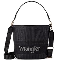 Wrangler Tote Bag for Women Western Woven Hobo Shoulder Handbag Top Handle Bucket Basket Purse with Zipper Medium Black WG79-G918BK