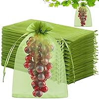 8 x12 Inch Fruit Protection Bags, 80 Pcs Fruit Mesh Bags Drawstring Reusable Fruit Tree Netting Green bags for Fruit & Vegetables, Garden Plant Netting Cover Pest Barrier for Grape Apple Pomelo