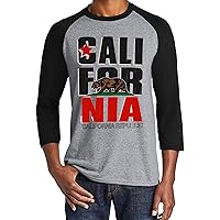 Men's California Republic Bear Logo Half-Sleeve Baseball Raglan 3/4 Sleeve T-Shirt