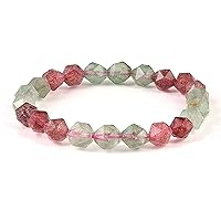 Strawberry Quartz Hexagon Shape Beads Stretch Bracelet for Women and Girls - Size 18cm