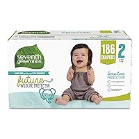 Seventh Generation Baby Diapers, Size 2, 186 count, One Month Supply, for Sensitive Skin