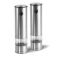H3004480 Battersea Salt and Pepper Mills | Electronic | Stainless Steel/Acrylic | 210mm | Gift Set | Includes 2 x Electric Salt and Pepper Grinders | Lifetime Mechanism Guarantee