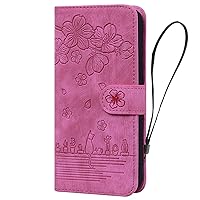Wallet Case Compatible with Samsung Galaxy A32 5G, Cherry Blossom Cat Pattern Leather Flip Phone Protective Cover with Card Slot Holder Kickstand (Rose)