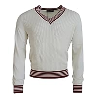 Dolce & Gabbana White Red Knitted V-Neck Pullover Men's Sweater