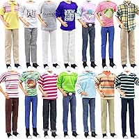 18INDC 10Pcs Boy Doll Clothes and Accessories Random Outfit 5 Pcs Fashion Casual Wear 5 Pcs Pants for 12 Inch Boy Doll Girl Doll Boyfriend