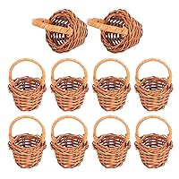 Angoily 10Pcs Mini Woven Baskets with Handles Miniature Rattan Basket Tiny Wicker Flower Basket for Wedding Party Favors Candy Gift Dollhouse Decor 6cm Coffee