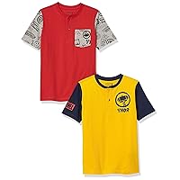 Amazon Essentials Disney | Marvel | Star Wars Boys and Toddlers' Short-Sleeve Henley T-Shirts, Pack of 2