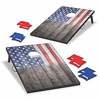 Wild Sports 2’x3’ or 2’x4’ Cornhole Outdoor Game Set, USA Flag or Natural Wood Options with Carry Bag Included – Perfect for Backyard, Beach, and Tailgates, Add On Extra Bags