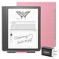 Kindle Scribe Essentials Bundle including Kindle Scribe (16 GB), Basic Pen, Fabric Folio Cover with Magnetic Attach - Rose, and Power Adapter