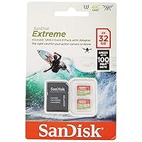 SanDisk Extreme 32 GB microSDhC Memory Card for Action Cameras and Drones with A1 App Performance up to 100 MB/s, Class 10, U3, V30 - Twin Pack