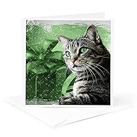Sweet Silver Tabby Cat, green and silver for Christmas - Greeting Card, 6 x 6 inches, single (gc_172994_5)