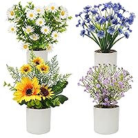 4 Packs Fake Plants Small Artificial Potted Flowers Mini Faux Plants for House Office Bathroom Farmhouse Tabletop Decor