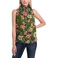 Vince Camuto Sleeveless Smock Neck Guilded Floral Blouse