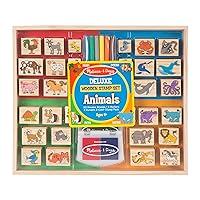 Melissa & Doug Deluxe Wooden Stamp Set: Animals - 30 Stamps, 6 Markers, 2 Stamp Pads - Kids Art Projects, With Washable Ink, Wooden Animal Stamps For Ages 4+