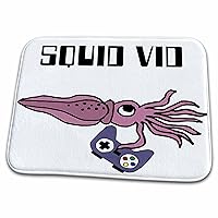 3dRose Funny Cute Purple Squid with Video Game Contoller Squid... - Dish Drying Mats (ddm-353662-1)