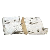 Reliant Ribbon Birch Tree Bark Forest Wired Edge Ribbon, 4 Inch X 10 Yards, White