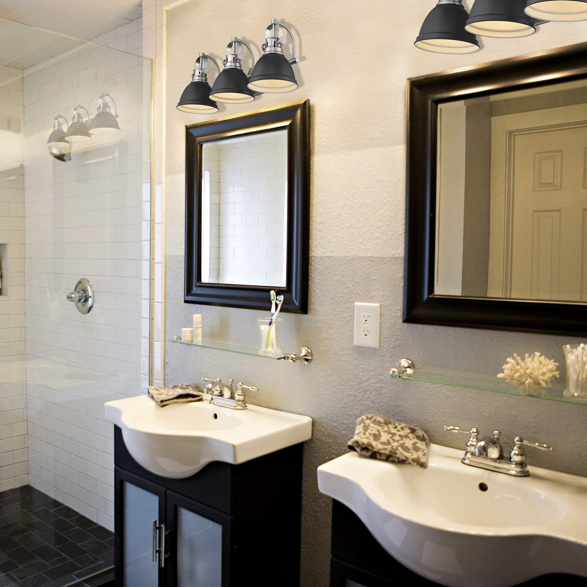 Emliviar 3-Light Bathroom Vanity Light Fixture, Black Finish with Metal Shade, 4054H-A