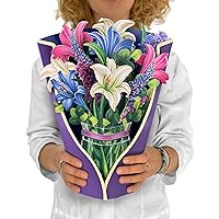 Pop Up Cards, Lillies and Lupines, 12 Inch Life Sized Forever Flower Bouquet 3D Popup Greeting Cards, Mother's Day Gifts, Birthday Gift Cards, Gifts for Her, Note Card & Envelope