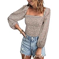 BTFBM Women Casual Long Sleeve Shirts Top 2023 Summer Fall Off Shoulder Tops Square Neck Floral Boho Smocked Blouses