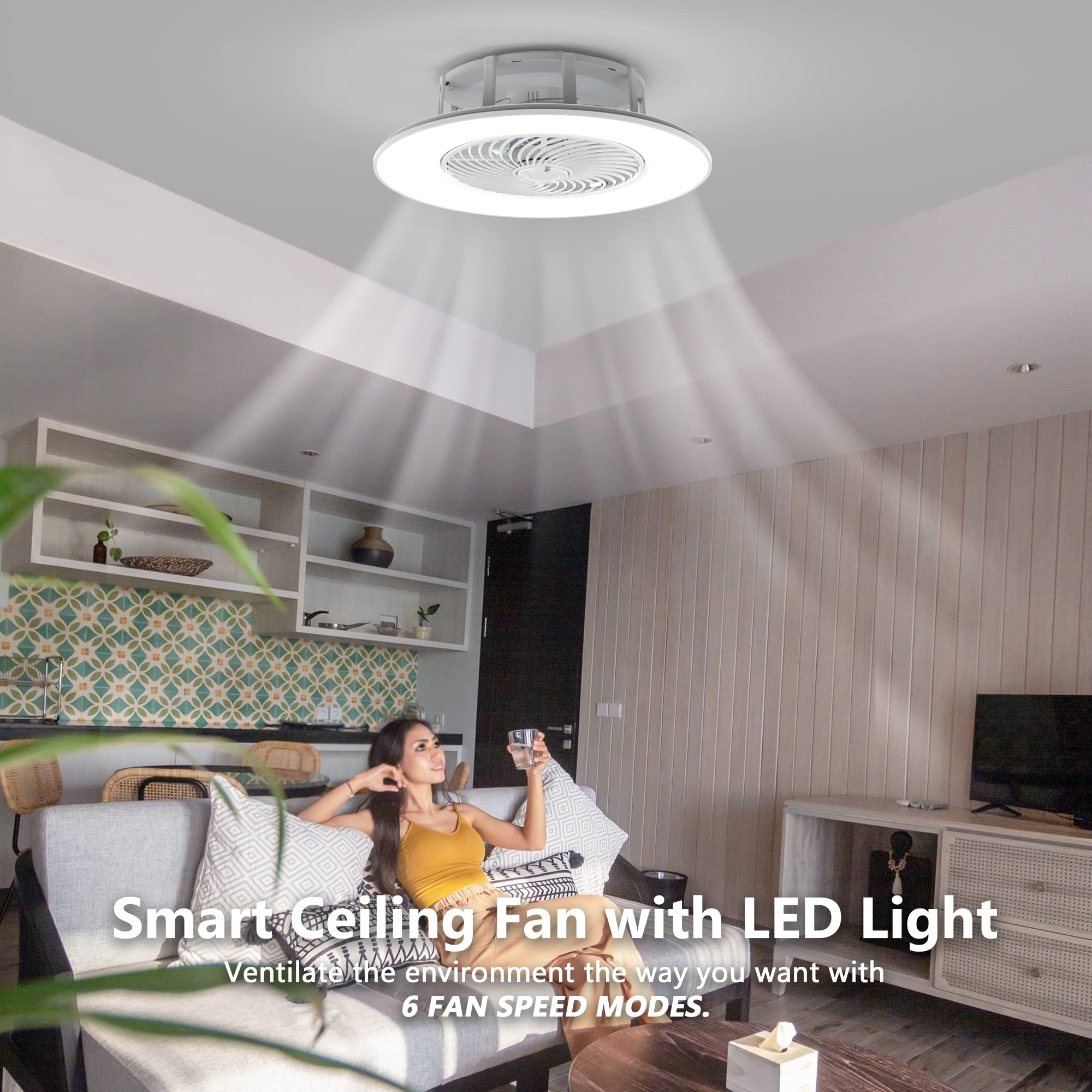 PrimeMall Bladeless Ceiling Fan with Light and Remote Control 22
