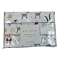 Rae Dunn by Enchante Merry Everything Christmas Holiday Santa Reindeer 4 Piece Queen Size Sheet Set
