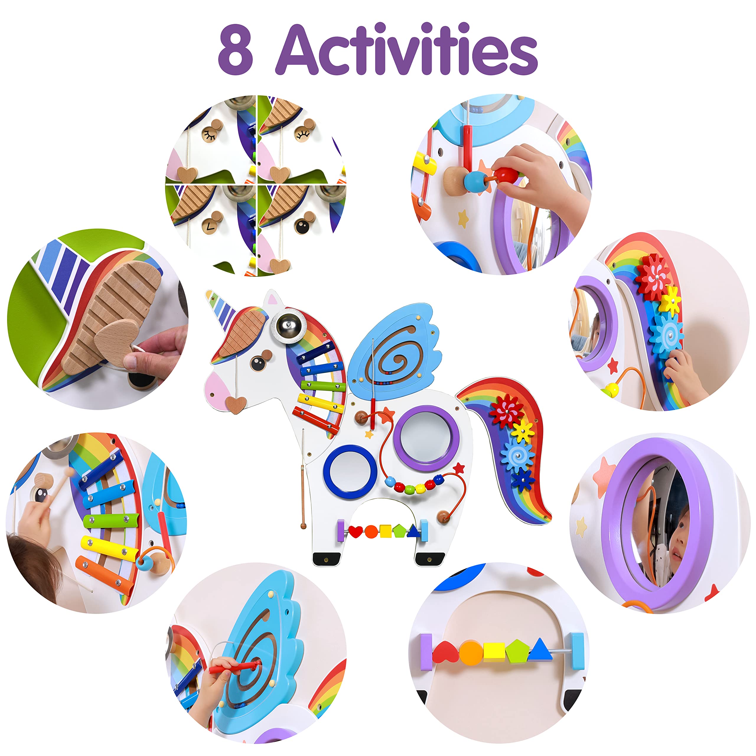 Learning Advantage Unicorn Activity Wall Panel - Ages 18m+ - Sensory Wall Toy - 8 Activities - Busy Board - Toddler Room Décor