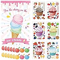 Hooqict Pin The Cherry On The Ice Cream Game with 30 Sheets Make Your Own Cupcake Stickers Ice Cream Stickers Birthday Party Games Ice Cream Party Decorations Supplies