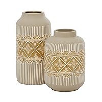 Deco 79 Ceramic Floral Handmade Decorative Vase Centerpiece Vases with Diamond Pattern, Set of 2 Flower Vases for Home Decoration 9