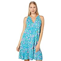 Lilly Pulitzer Danberry Dress for Women - Breezy Cotton Dress with Notch Neckline, Relaxed Fit, and Sleeveless Design Seabreeze Blue Hey Gull Friend XXS One Size
